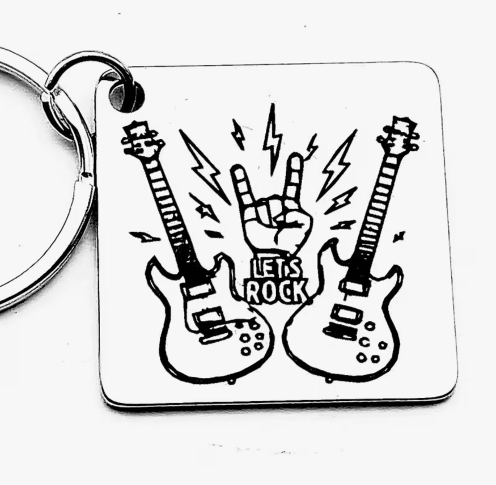 3/$25 Lets Rock On Guitars Stainless Steel Keychain NEW